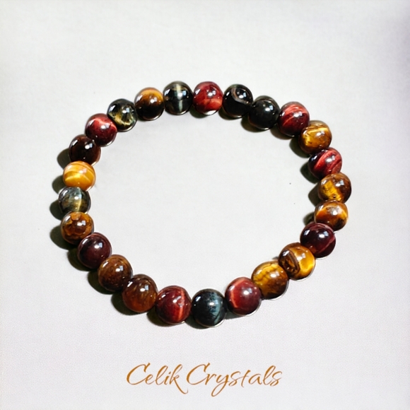 Tri Color Tiger Eye Bracelet - 8mm Unisex - Picture 1 of 6